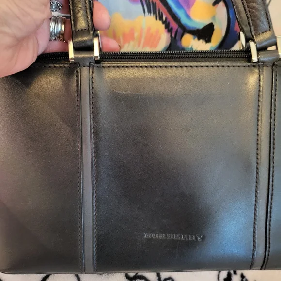 Burberry brown trim and black leather satchel